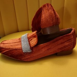 Asos Orange Velvet Loafers with gemstones